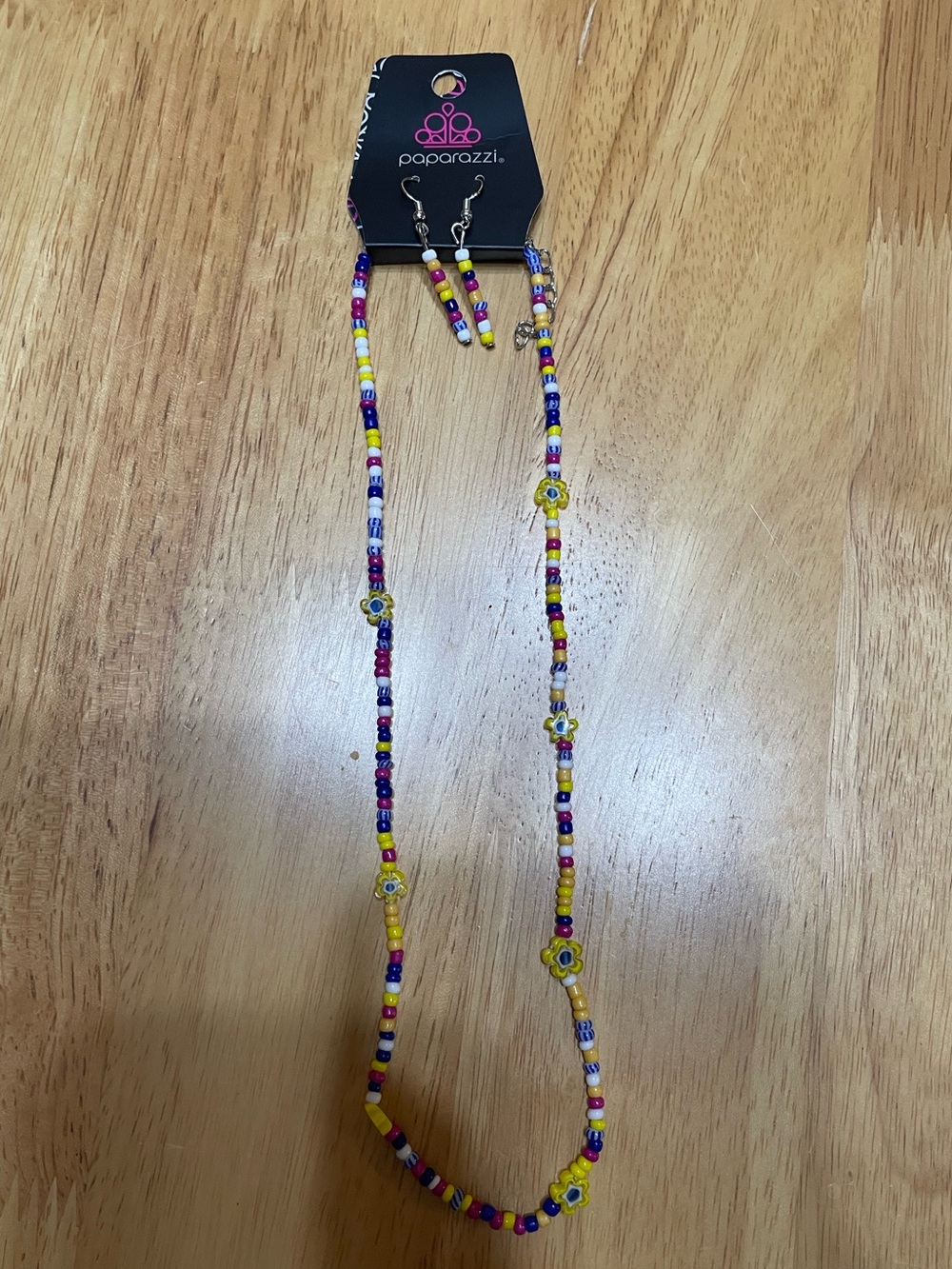 paparazzi Yellow Multicolor Seed Bead Flower Necklace and Earrings